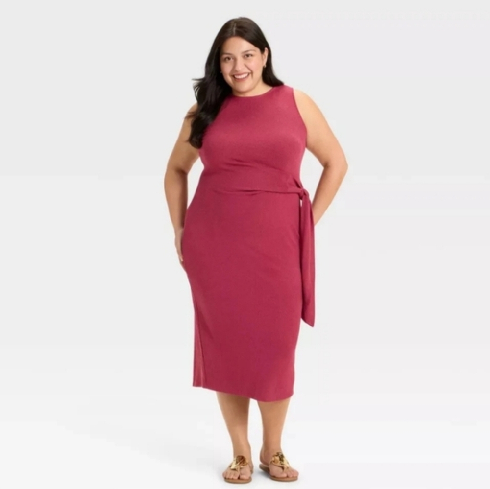 NWT Ava & Viv Sleeveless Midi Dress in Rich Burgundy Size Womans 3X